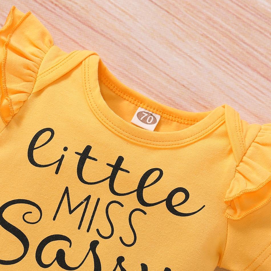 Body imprimé tournesol à manches courtes et lettres avec ensemble imprimé floral 3 pièces