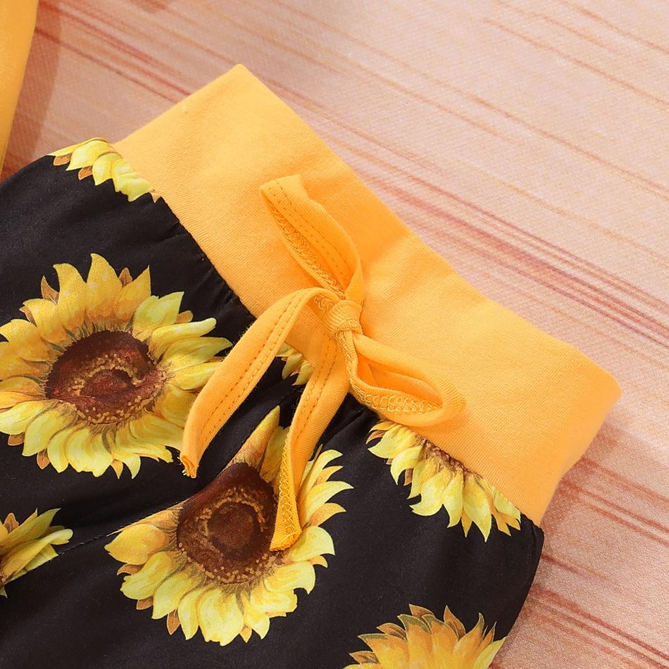 Body imprimé tournesol à manches courtes et lettres avec ensemble imprimé floral 3 pièces