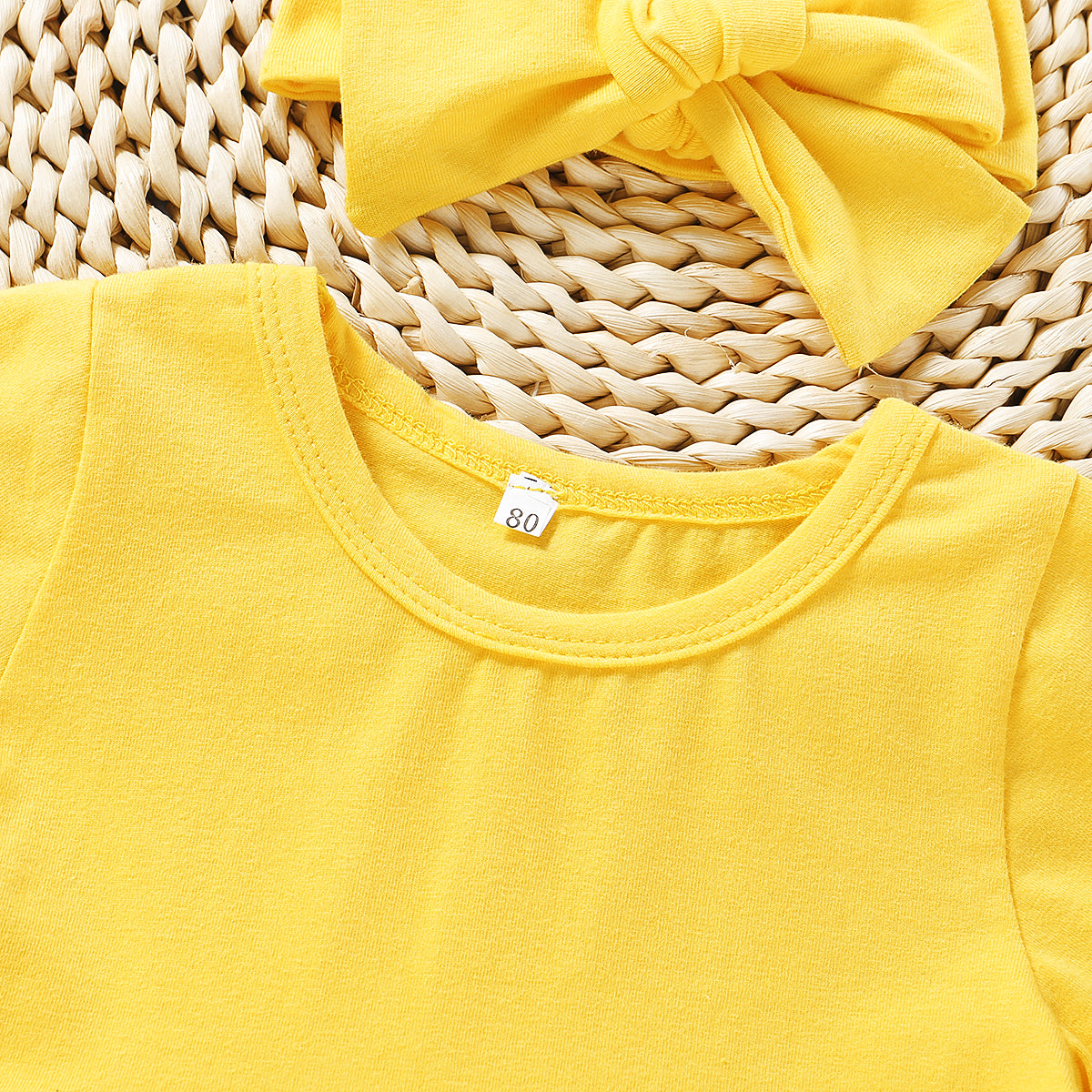 3PCS Baby/Toddler Solid Top and Floral Jean Set