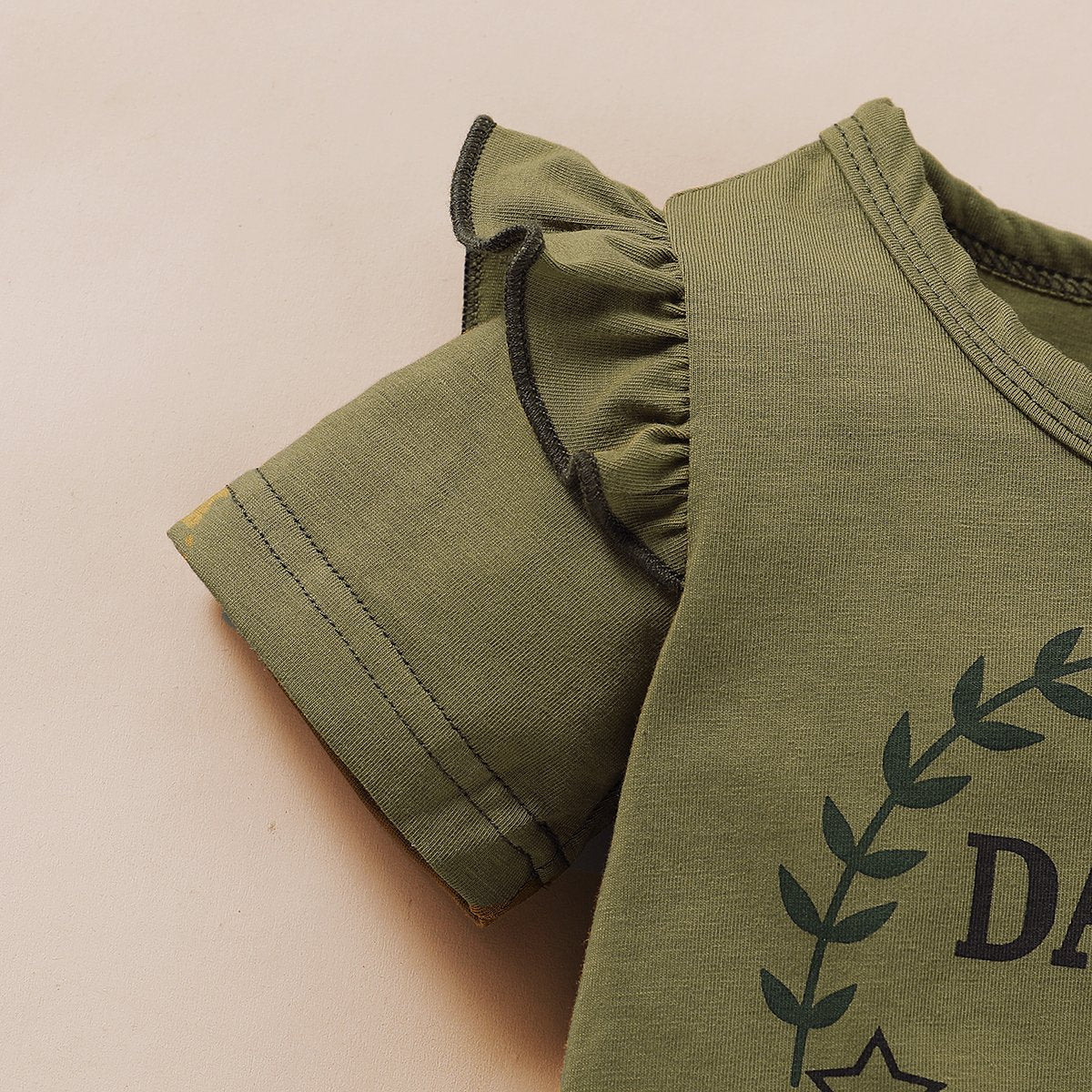 Daddys Girl Ruffle Shoulder Top With Camouflage Shorts Baby Set