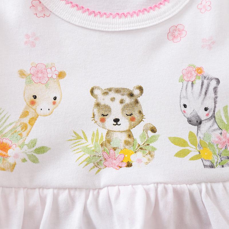 Precioso mono de niña de manga larga con borde doblado y estampado de tres animales