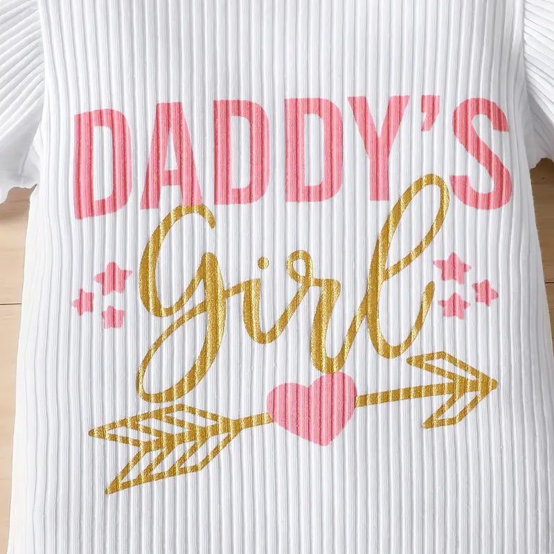 3PCS Daddy's Girl Letter Heart Printed Baby Set