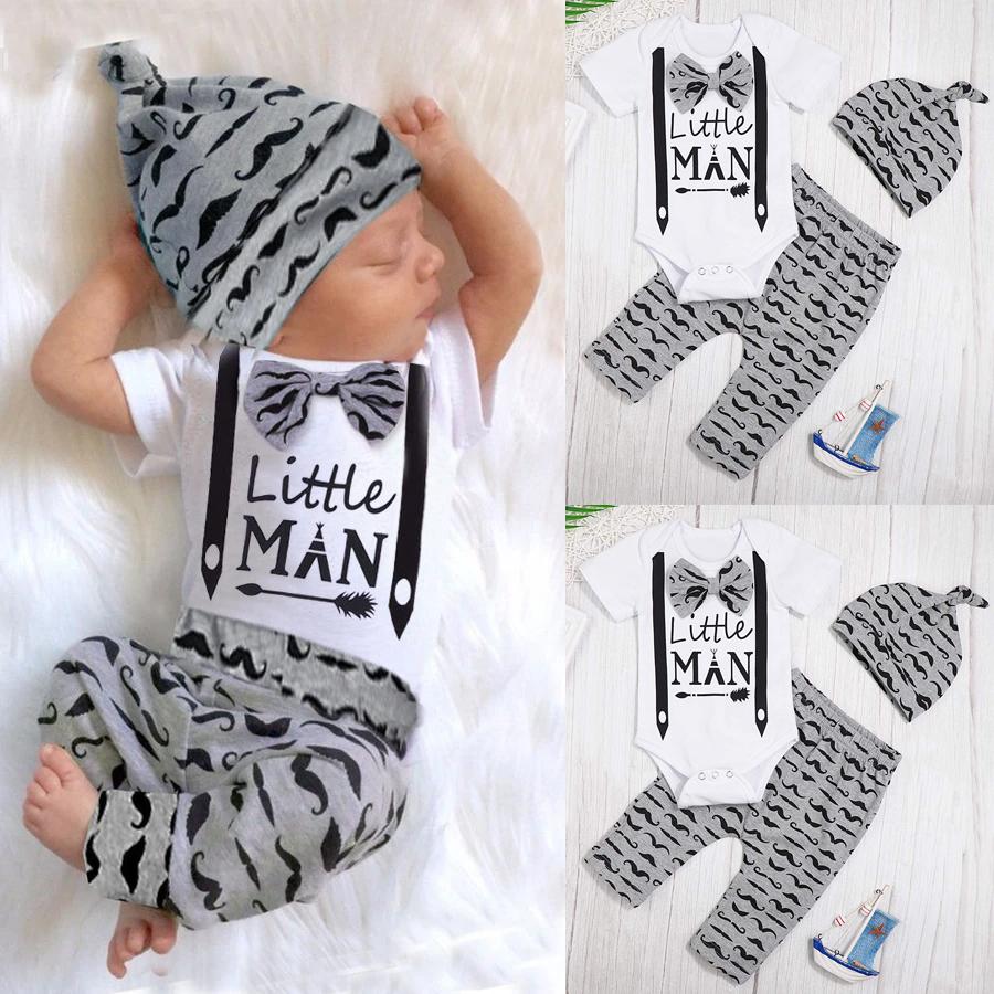 3PCS Cool Little Man Beard Printed Baby Set