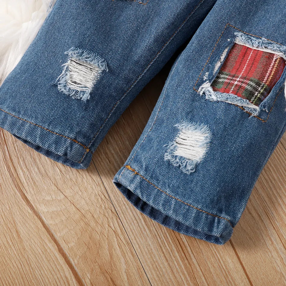 3PCS Plaid Printed Baby Denim Set