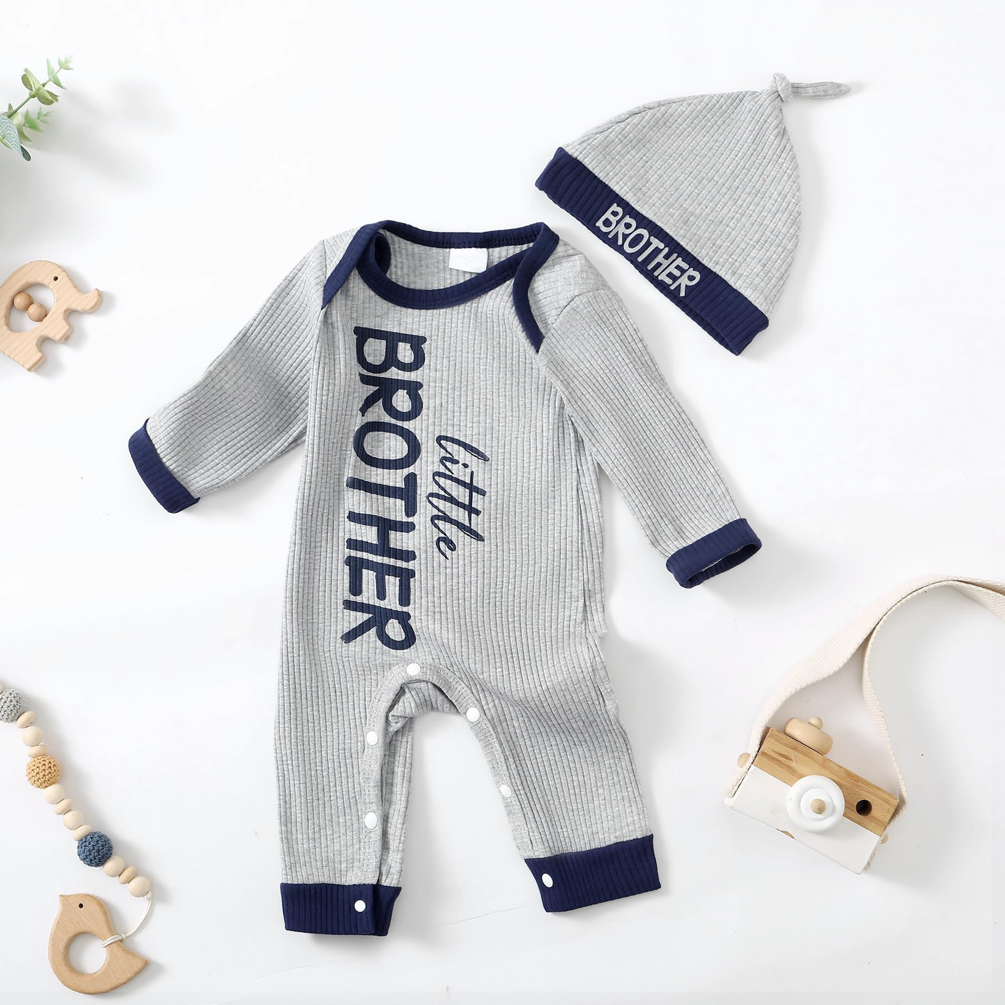 2PCS Little Brother Letter Printed Baby Jumpsuit