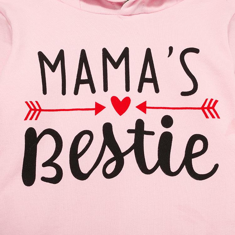 2PCS MAMA'S BESTIE Letter Printed Hoodie with Camouflage Pants Baby Set