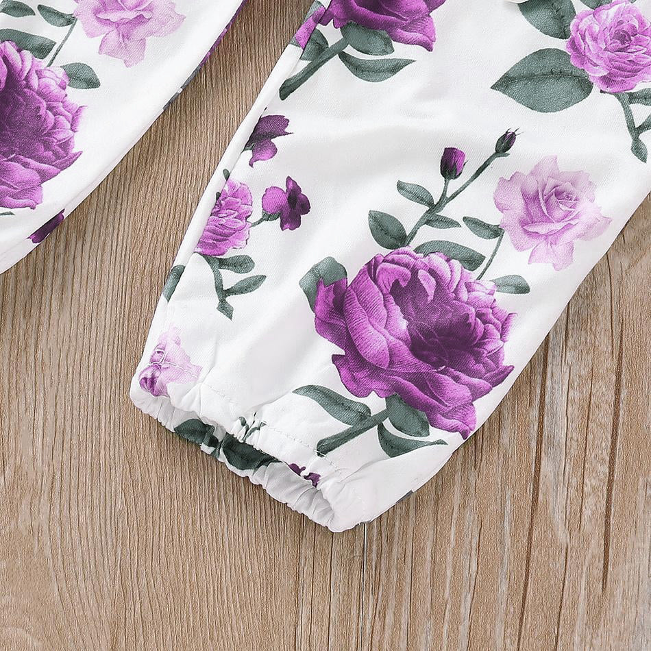 3PCS Lovely Solid Floral Panted Baby Set