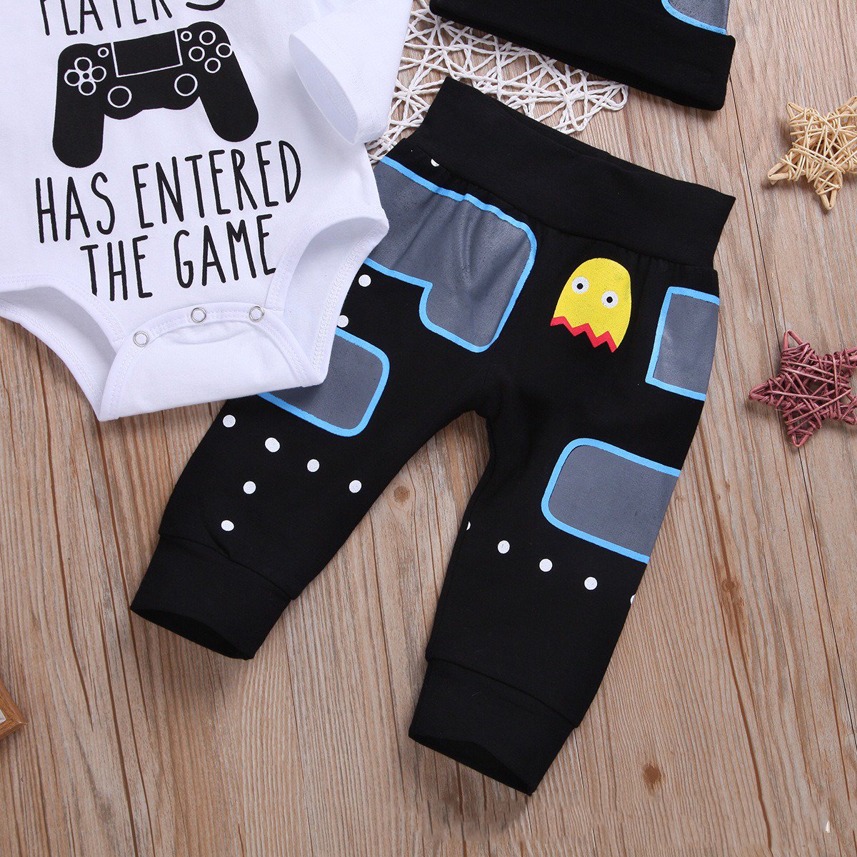 3PCS Player 3 Has Entered The Game Letter Printed Romper with Pants Baby Set