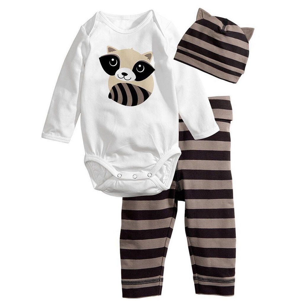 3PCS Cartoon Raccoon Printed Baby Set