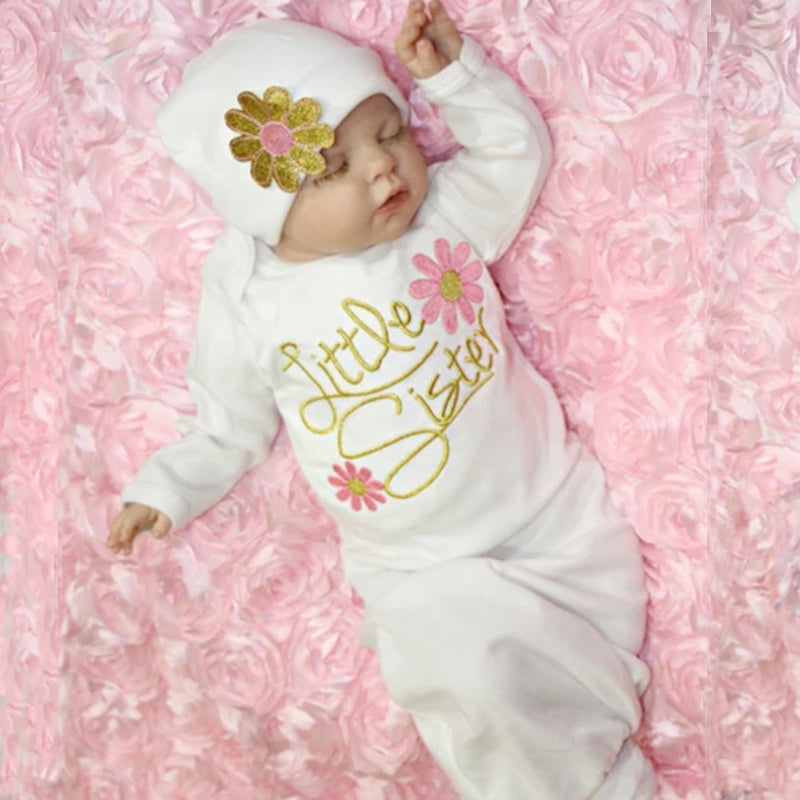 Baby NewBorn Little Sister Floral Print Pajamas and Hat