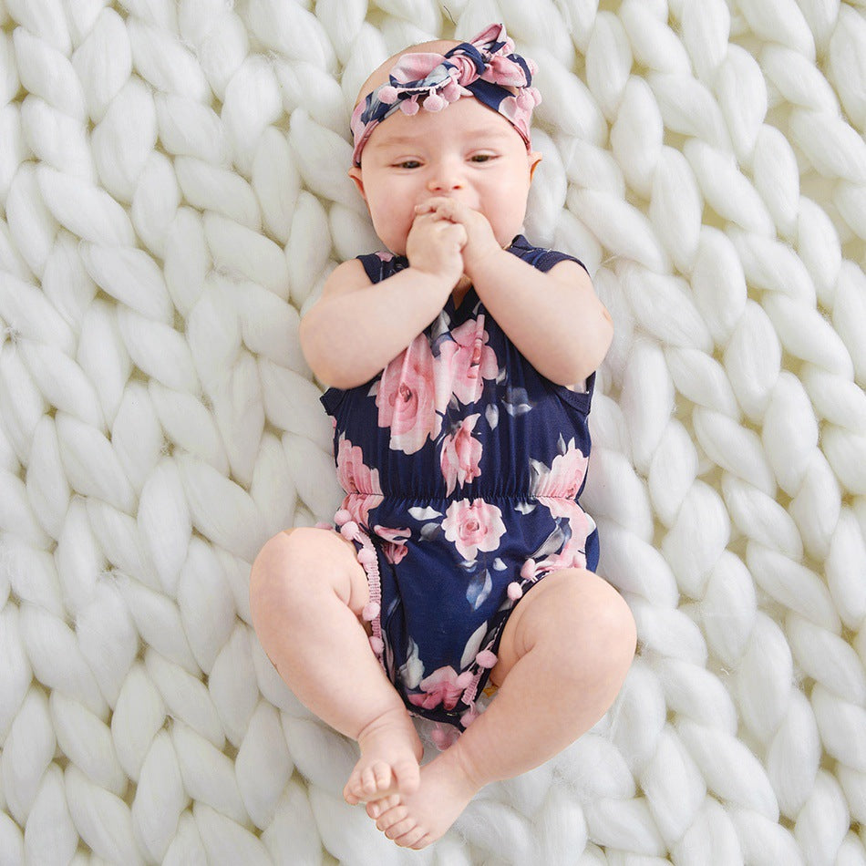 2PCS Floral Printed Baby Romper