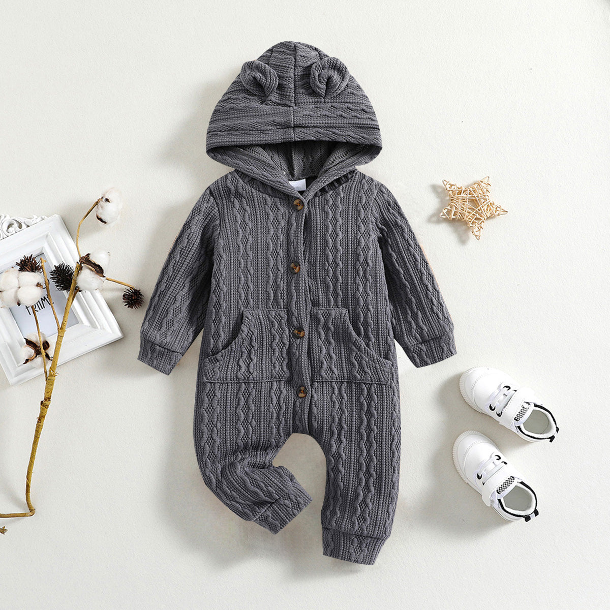 Lovely Solid Color Baby Long Sleeve Jumpsuit