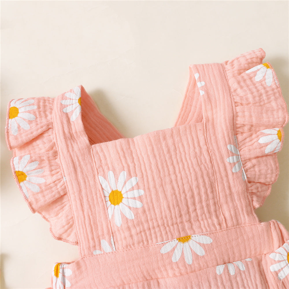 Mameluco sin mangas para niña con estampado de girasol bonito de 2 piezas