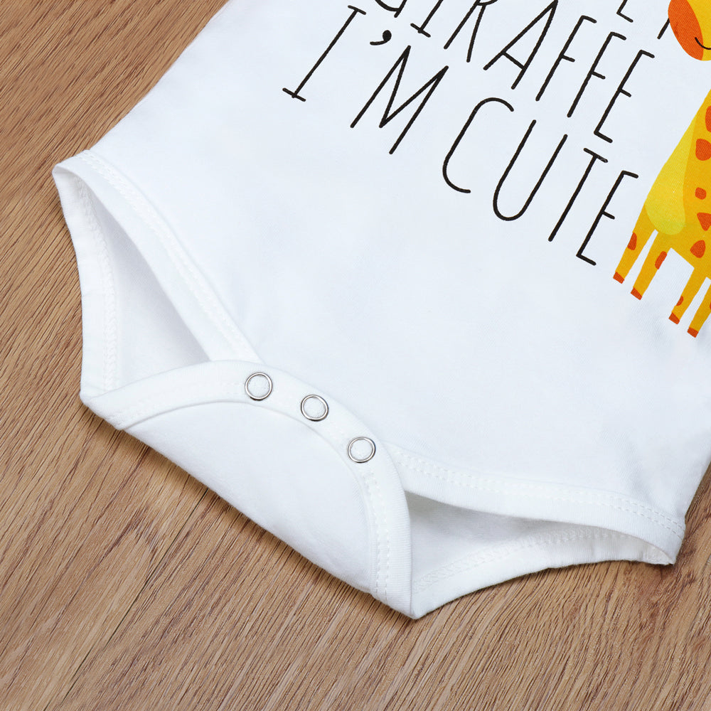 You Bet Giraffe I'm Cute Lovely Letters Giraffe Printed Short-sleeve Baby Romper