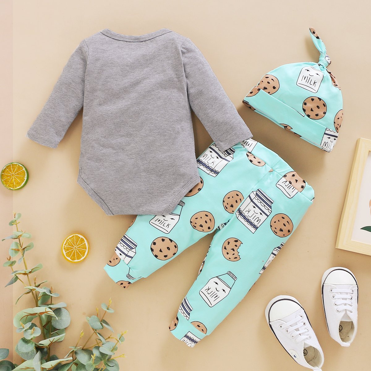 Boobie Monster Letter Printed Romper With Pants Baby Set