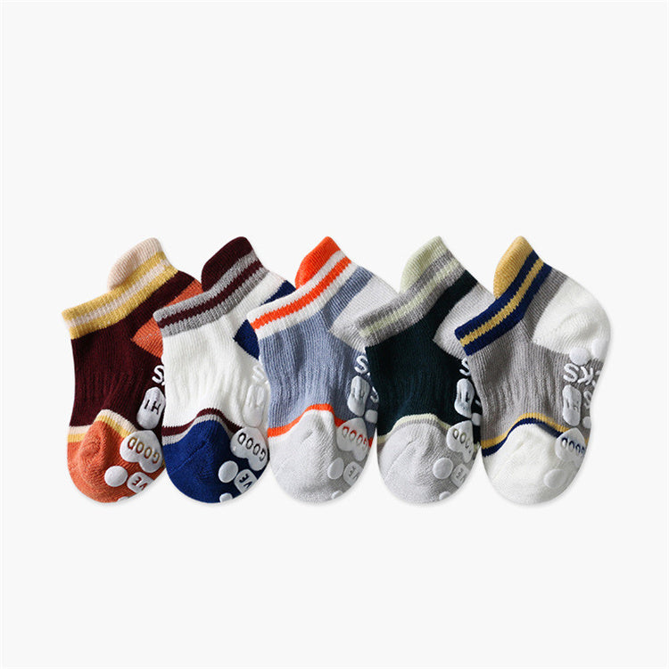 5 paires de jolies chaussettes courtes antidérapantes en coton pour bébé garçon et fille