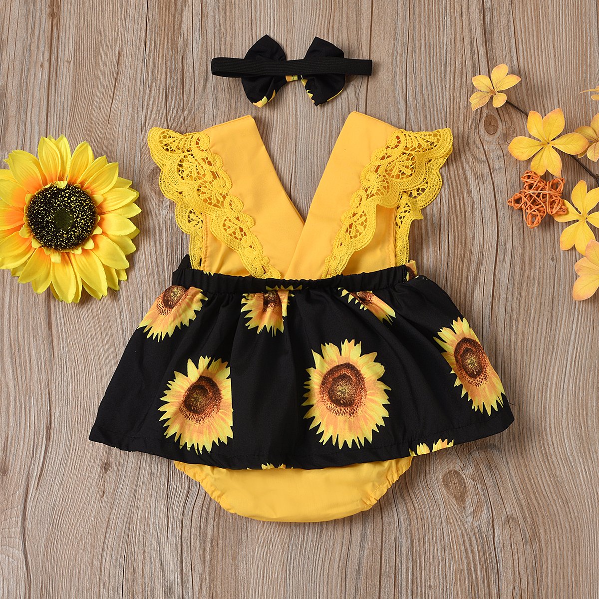 2 piezas mameluco estampado de girasol encantador