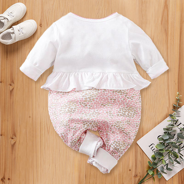 Precioso mono de niña de manga larga con borde doblado y estampado de tres animales
