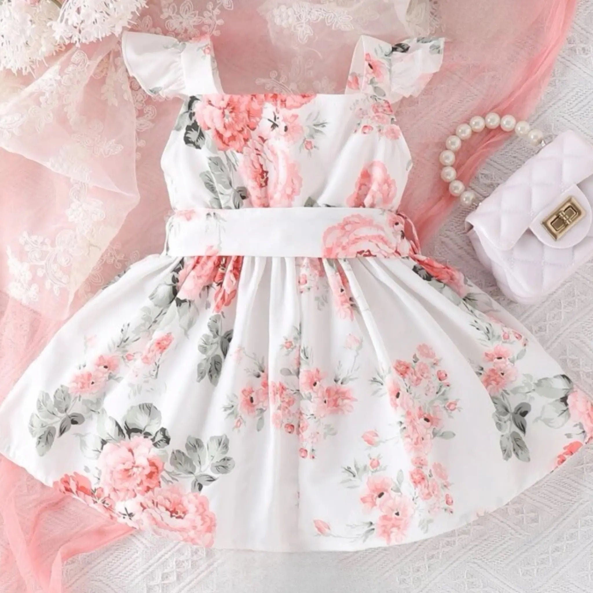 Vestido sin mangas para bebé con estampado floral bonito