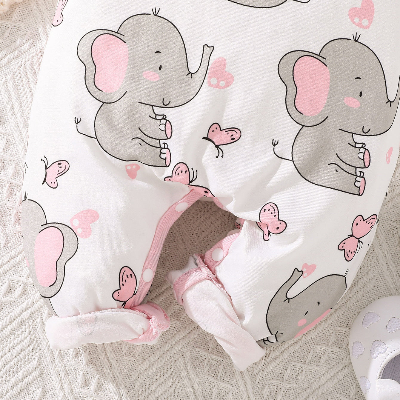 Combinaison bébé imprimée éléphant doux 2 pièces