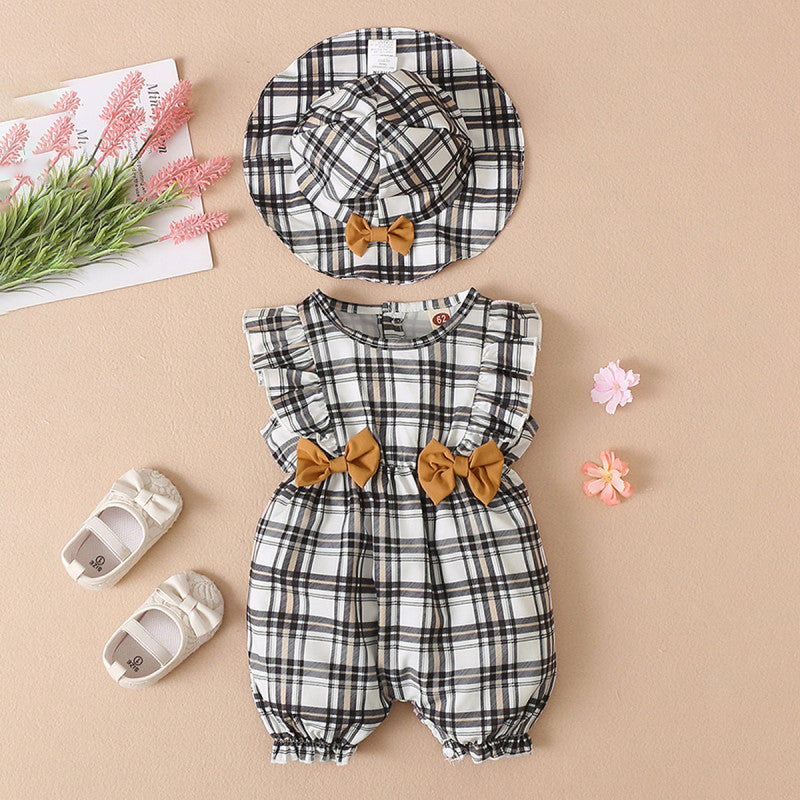 2PCS Cool Plaid Printed Baby Jumpsuit
