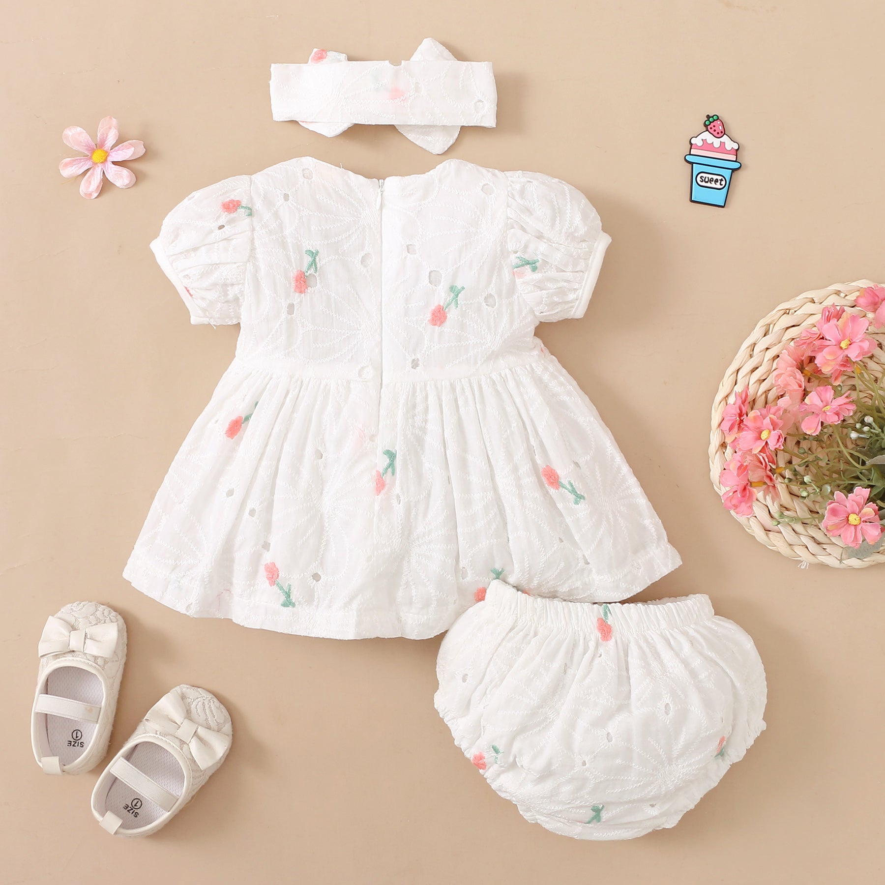 3PCS Lovely Floral Printed Baby Set