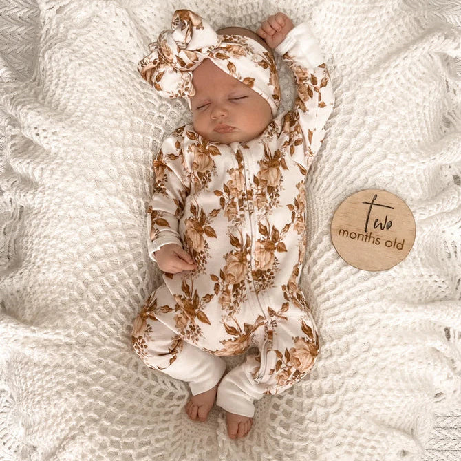 2PCS Lovely Floral Printed Baby Long Sleeve Jumpsuit