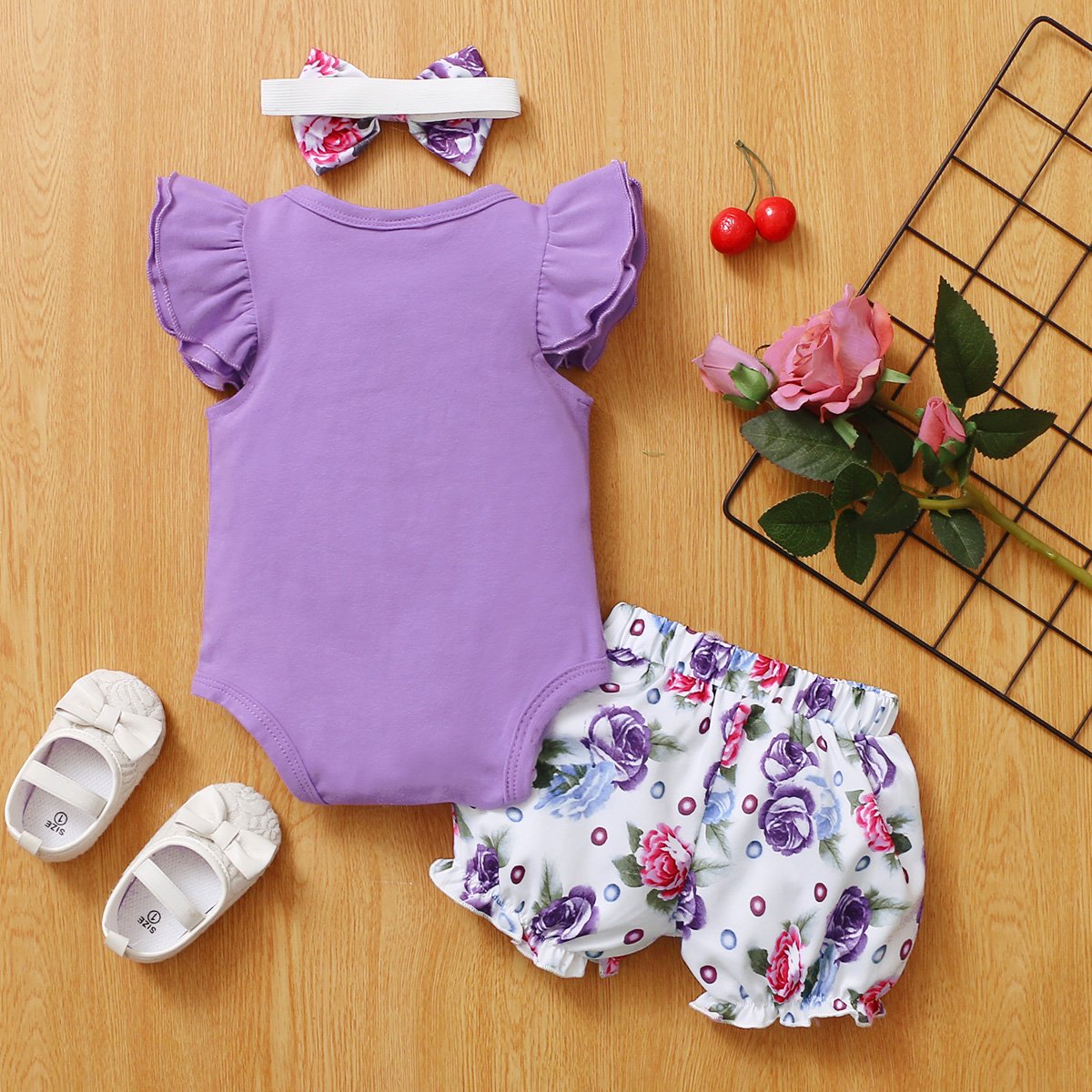 3PCS Lovely Solid Floral Printed Baby Set