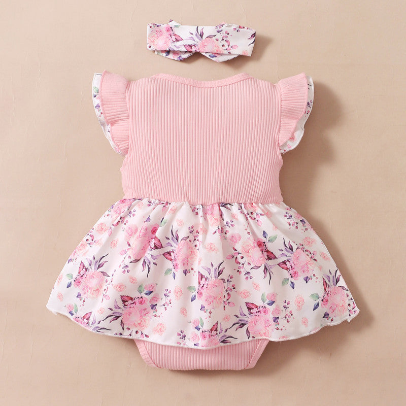 Mameluco de bebé con estampado floral encantador de 2 piezas