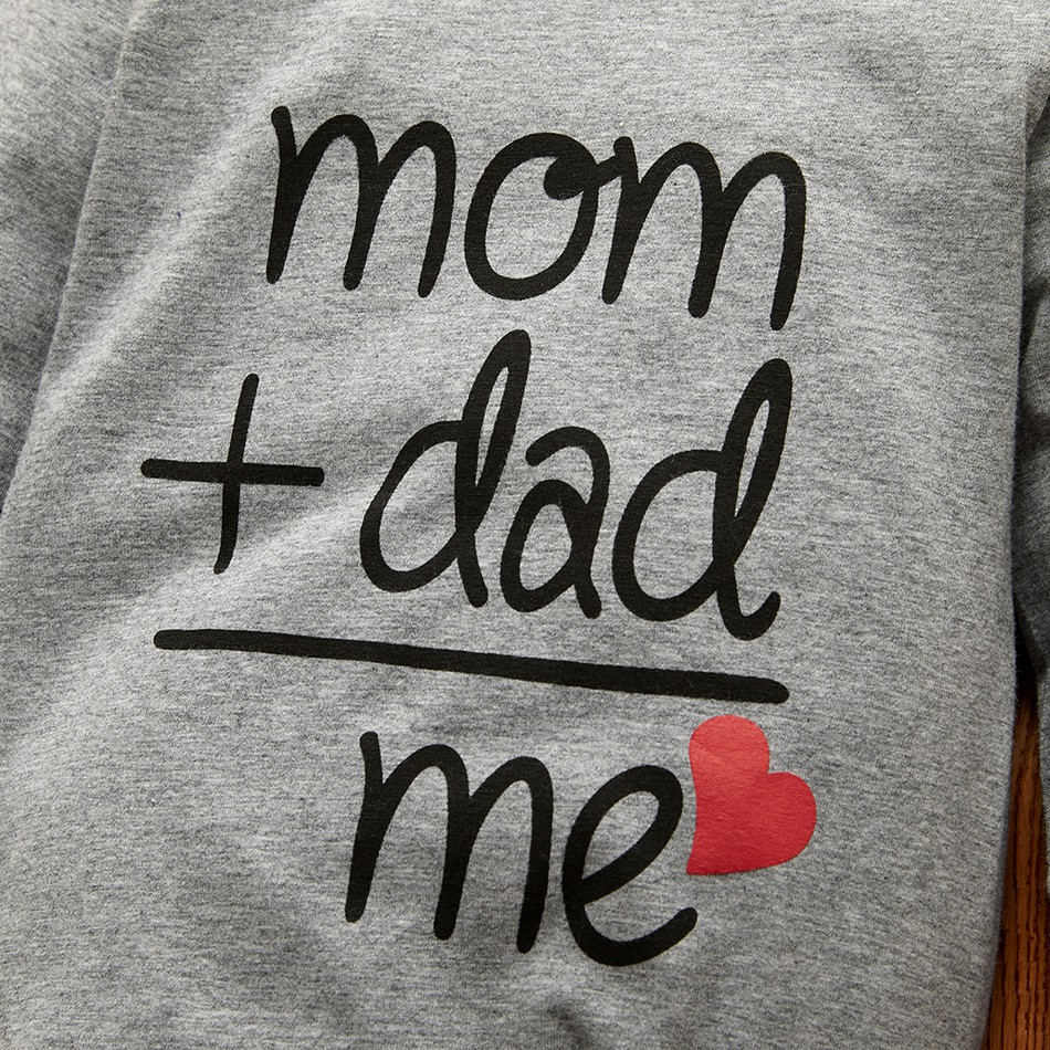 Mom Dad Me Lovely Letters Solid Printed Long-sleeve Baby Jumpsuit