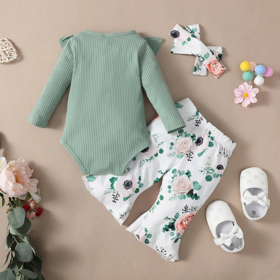 Conjunto para bebé con estampado floral y letras My Mom Is My Bestie de 3 piezas
