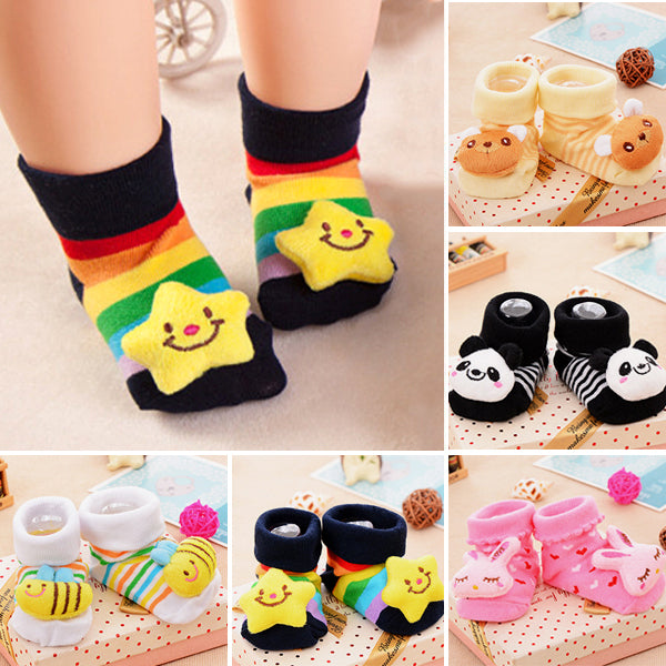 1 paire de chaussettes souples imprimées d'animaux mignons pour nouveau-né et bébé