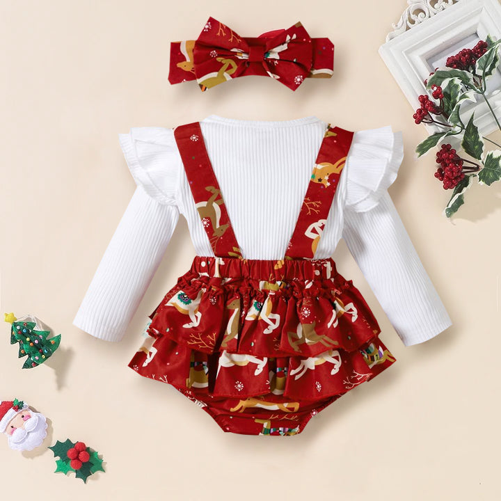 Barboteuse pour bébé à imprimé lettre et élan, 2 pièces, My 1st Christmas