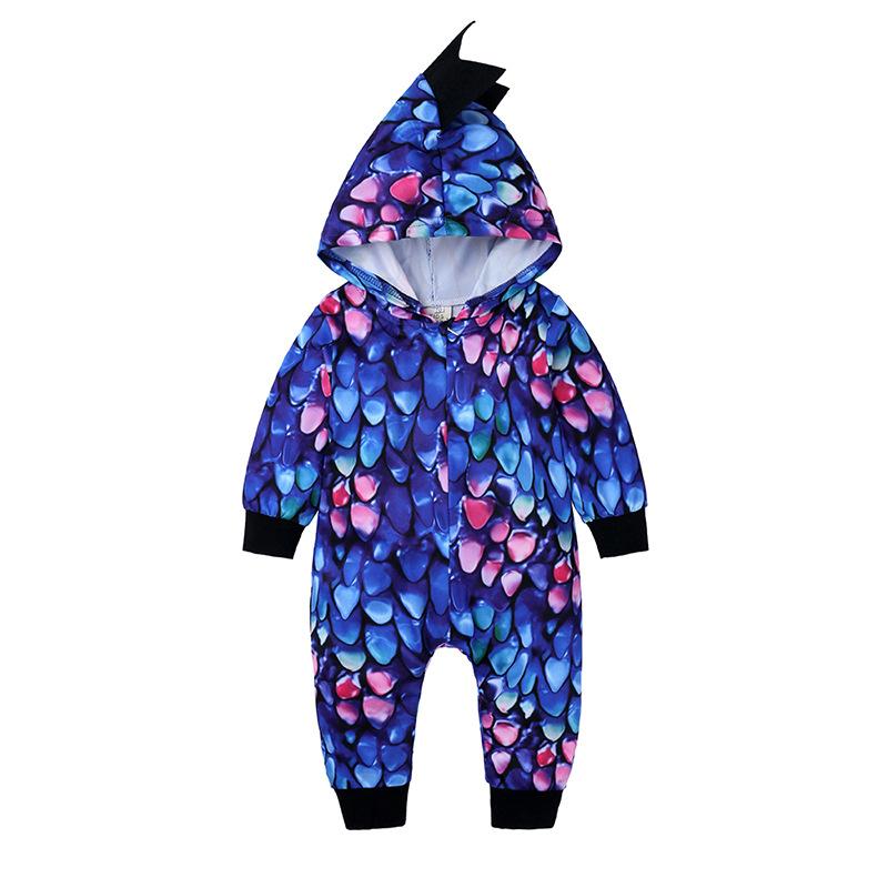 Cool Dinosaur Style Printed Hoodie Baby Jumpsuit