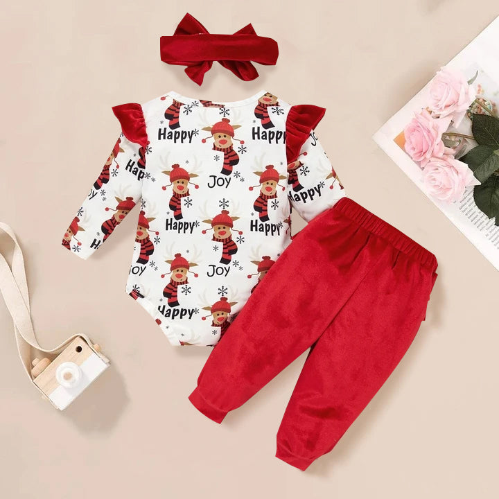 3PCS Baby Joy Letter Christmas Print Baby Set