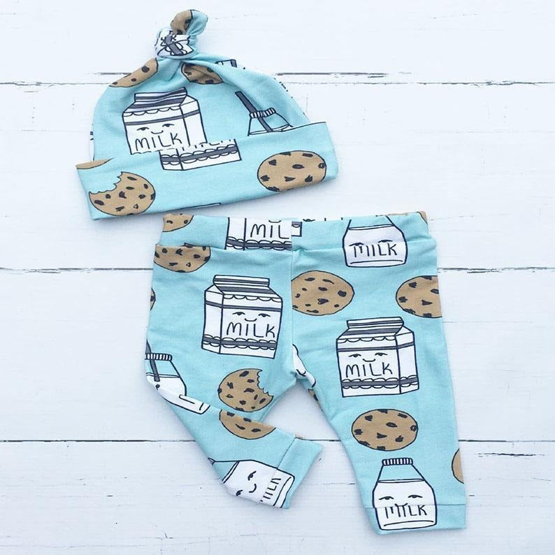 3PCS Boobie Monster Lettre Imprimé Barboteuse Avec Lait Imprimé Pantalon Bébé Ensemble