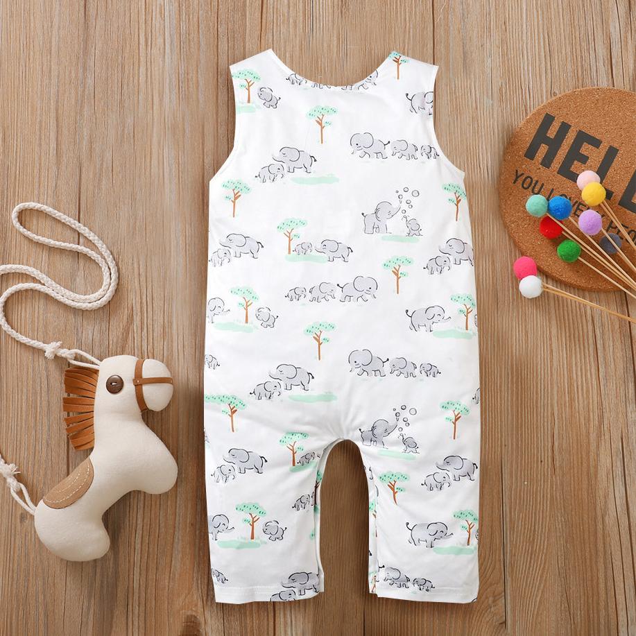 Sweet Cartoon Elephant Printed Baby Jumpsuit