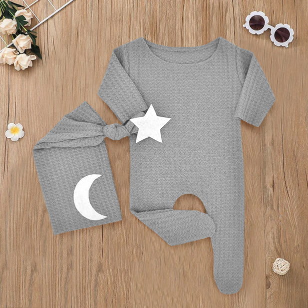Combinaison bébé imprimée 2 pièces, jolie lune et étoile