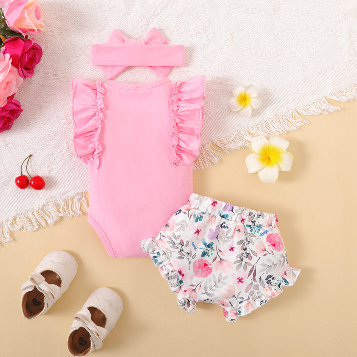 3PCS Mommy's Little Girl Letter Printed Baby Romper Set