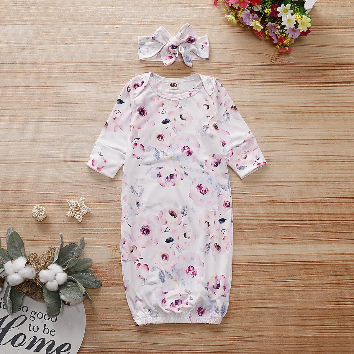 Baby NewBorn Lovely Floral Print Pajamas and Headband