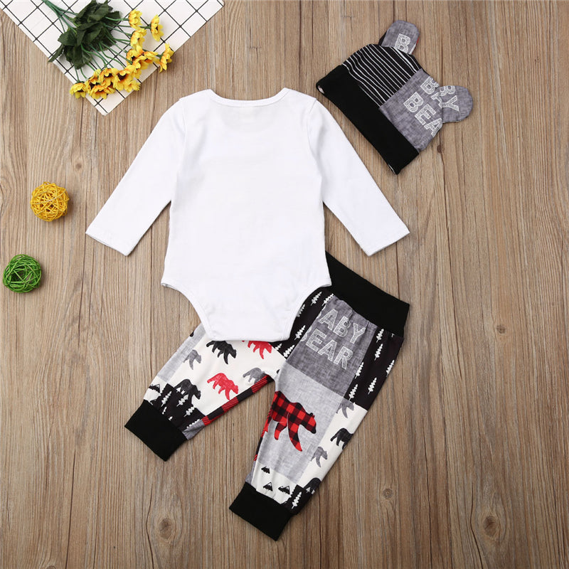 3PCS Cute Bear Printed Baby Set