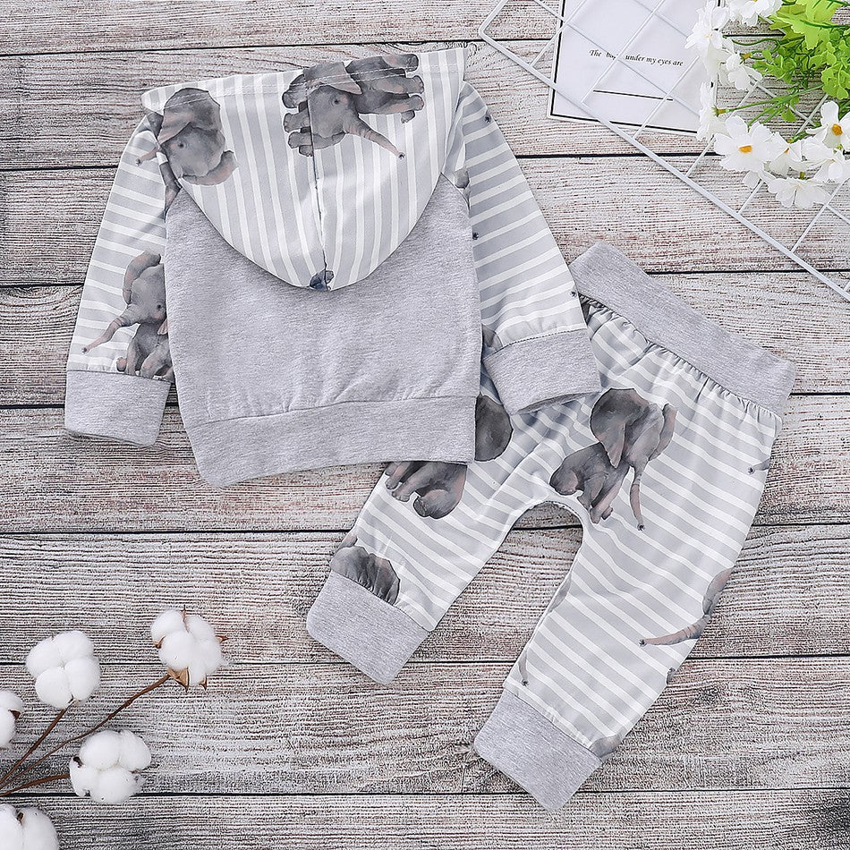 Cute Elephant Hoodie and Pants Set