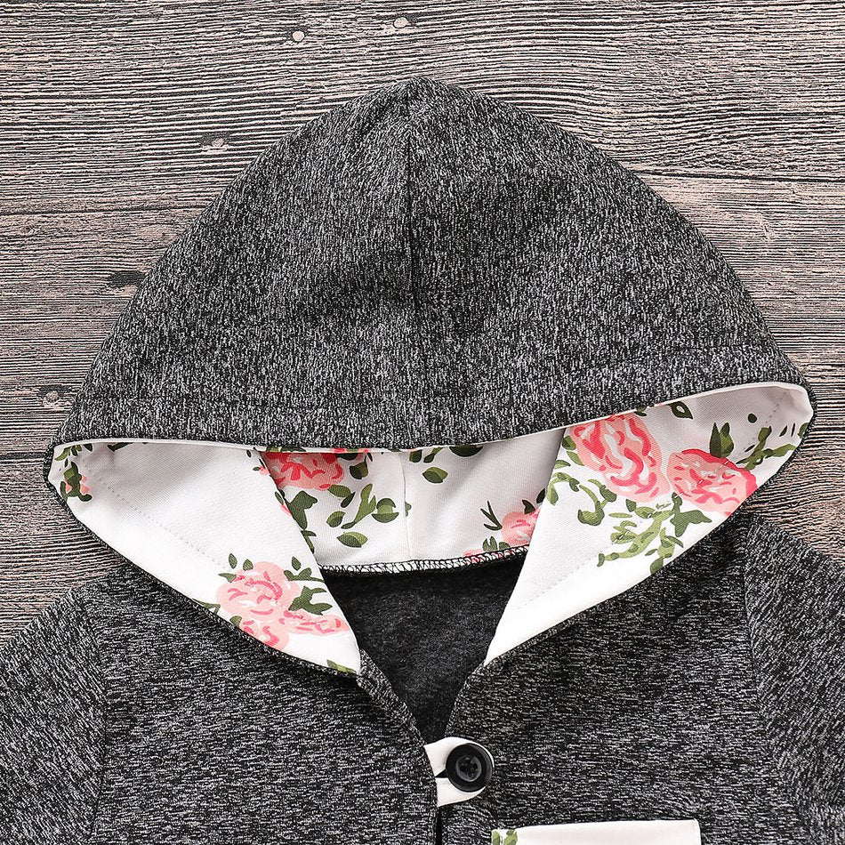 Conjunto de 2 piezas con sudadera con capucha con empalme floral y pantalones con bloques de color