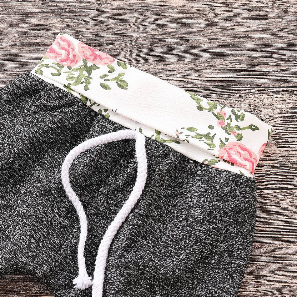 Conjunto de 2 piezas con sudadera con capucha con empalme floral y pantalones con bloques de color