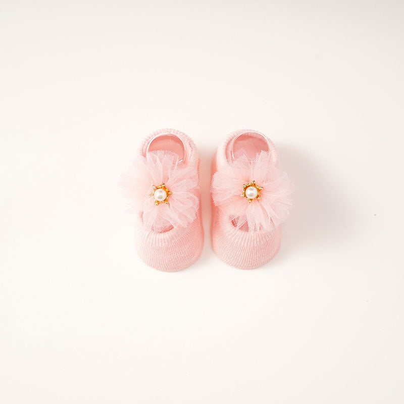 Joli bandeau en dentelle avec nœud et chaussettes florales pour bébé