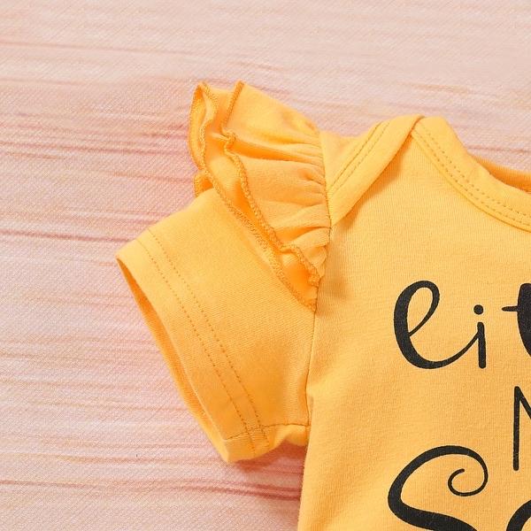 Body imprimé tournesol à manches courtes et lettres avec ensemble imprimé floral 3 pièces