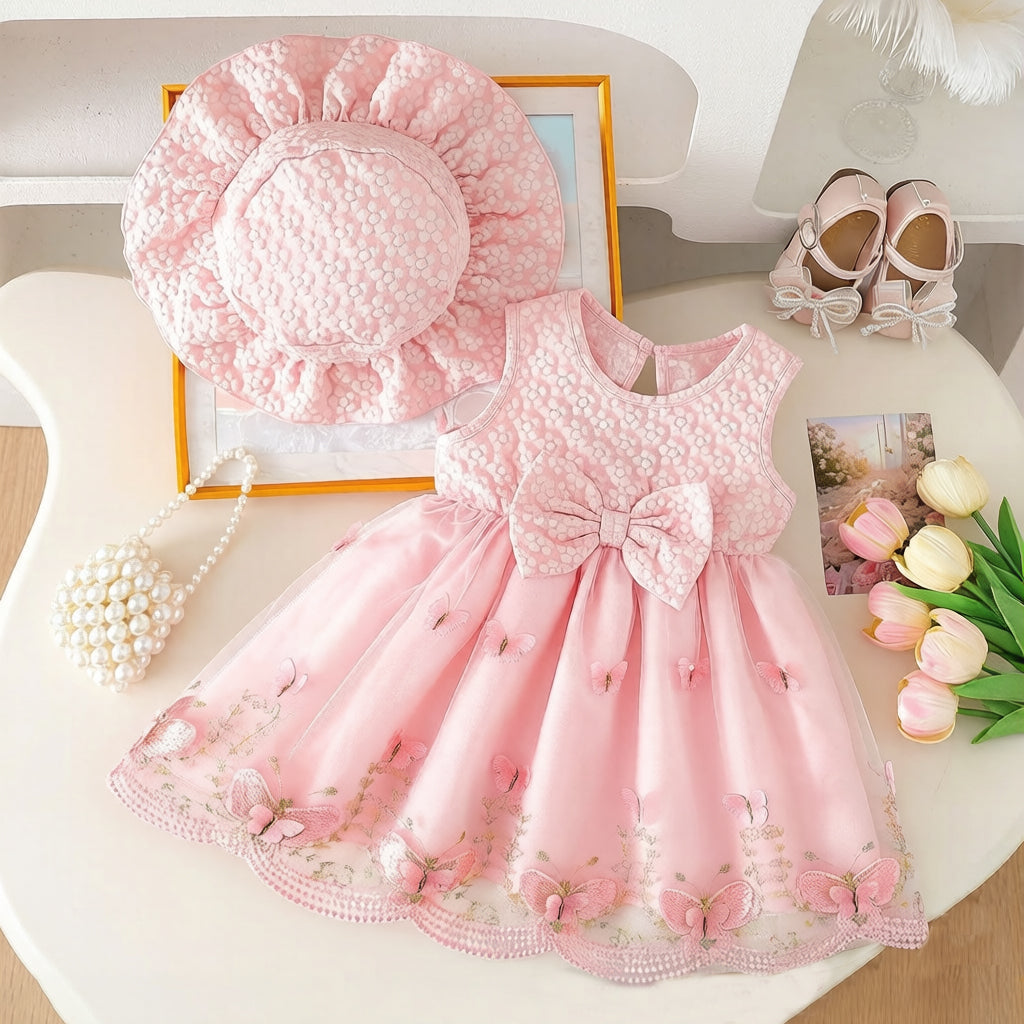 2PCS Delicate 3D Butterfly Appliqués Tulle Sleeveless Baby Dress