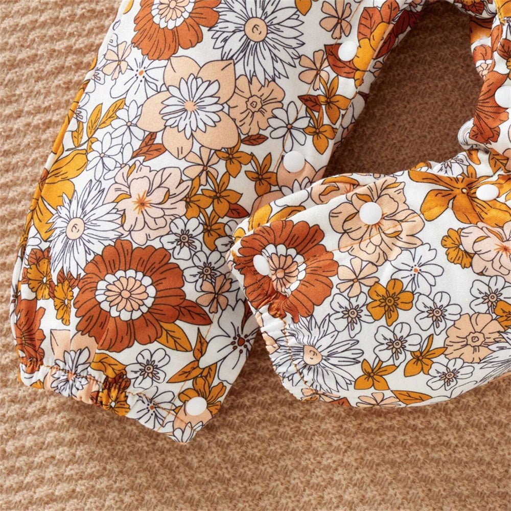 Vintage French Floral Print Long Sleeve Baby Jumpsuit