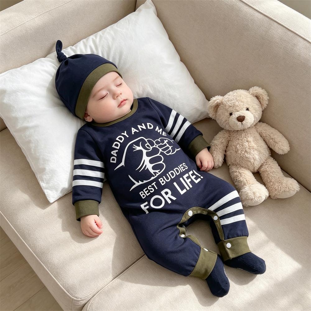 2PCS Daddy And Me Letter Printed Long Sleeve Baby Jumpsuit