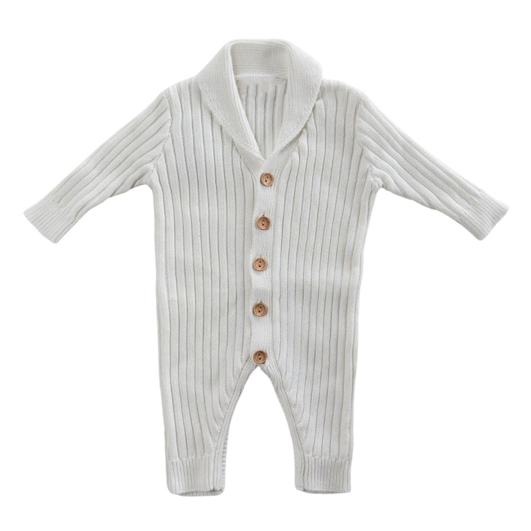 Comfy Knit Solid Color Long Sleeve Baby Jumpsuit